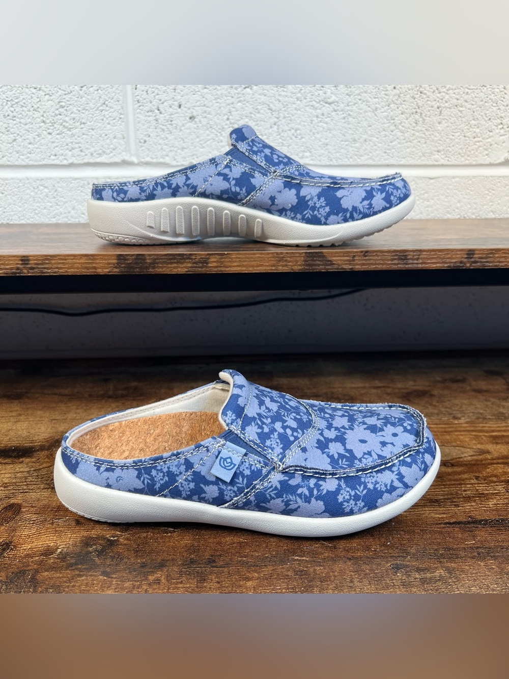 Spenco Mules Siesta Vintage Floral Slip On Blue Orthotic‎ Footbed Women's 6.5